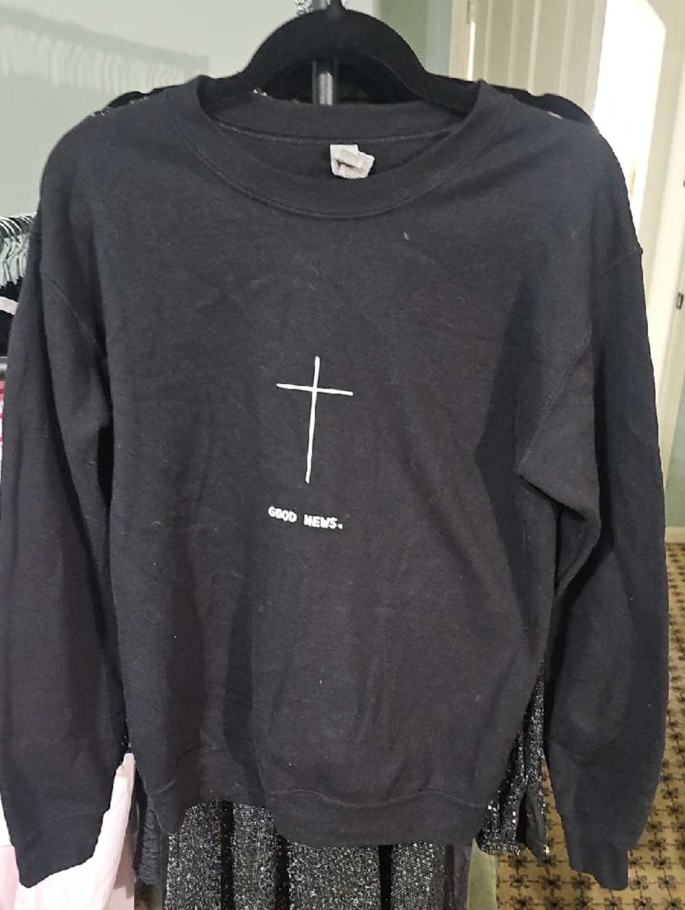 Gildanâ Black Sweatshirt with White Cross and Text
